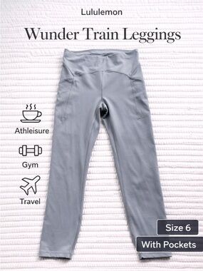 Lululemon Wunder Train HR Leggings Pockets Gray Sz 6 High Rise